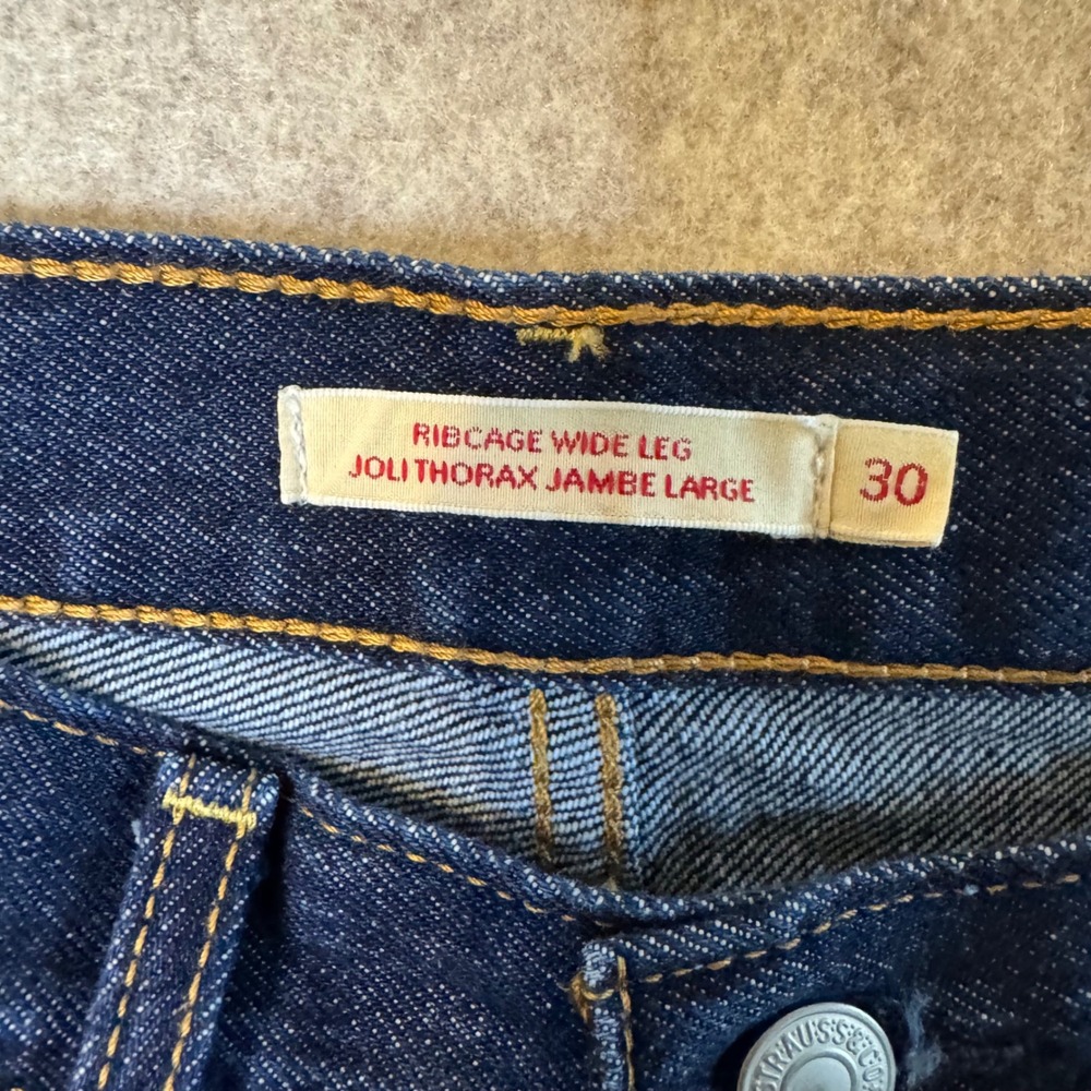 Levis Ribcage Wide Leg Jeans Womens 30 Dark Rinse High Rise Denim Retro Street - Picture 2 of 16